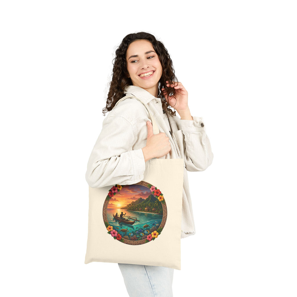 Tote Bag — Sunset Surf Circle Art Cotton Canvas Tote