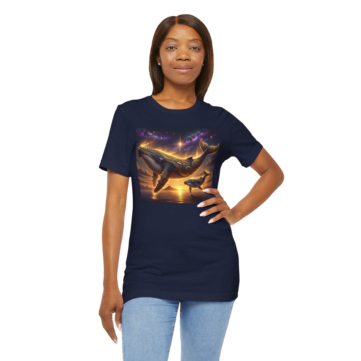 Sunset Whale Family T‑Shirt — Ocean Whale Scene Tee