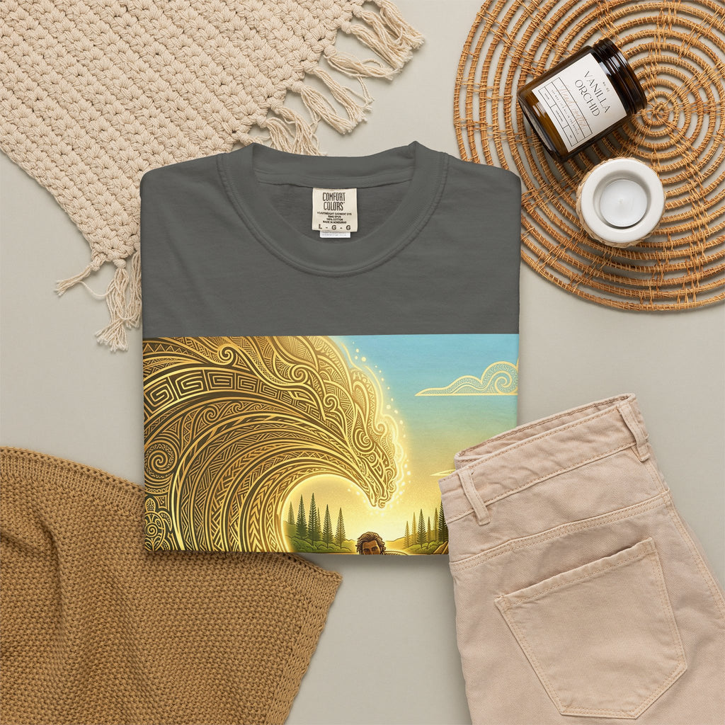 Surfer and Dolphin Wave T-Shirt | Vintage Coastal Surf Art