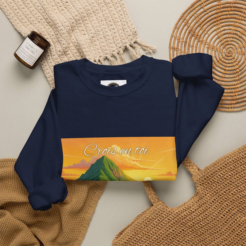 Crewneck Sweatshirt — Tropical Sunrise Volcano Graphic 'Curaçao'