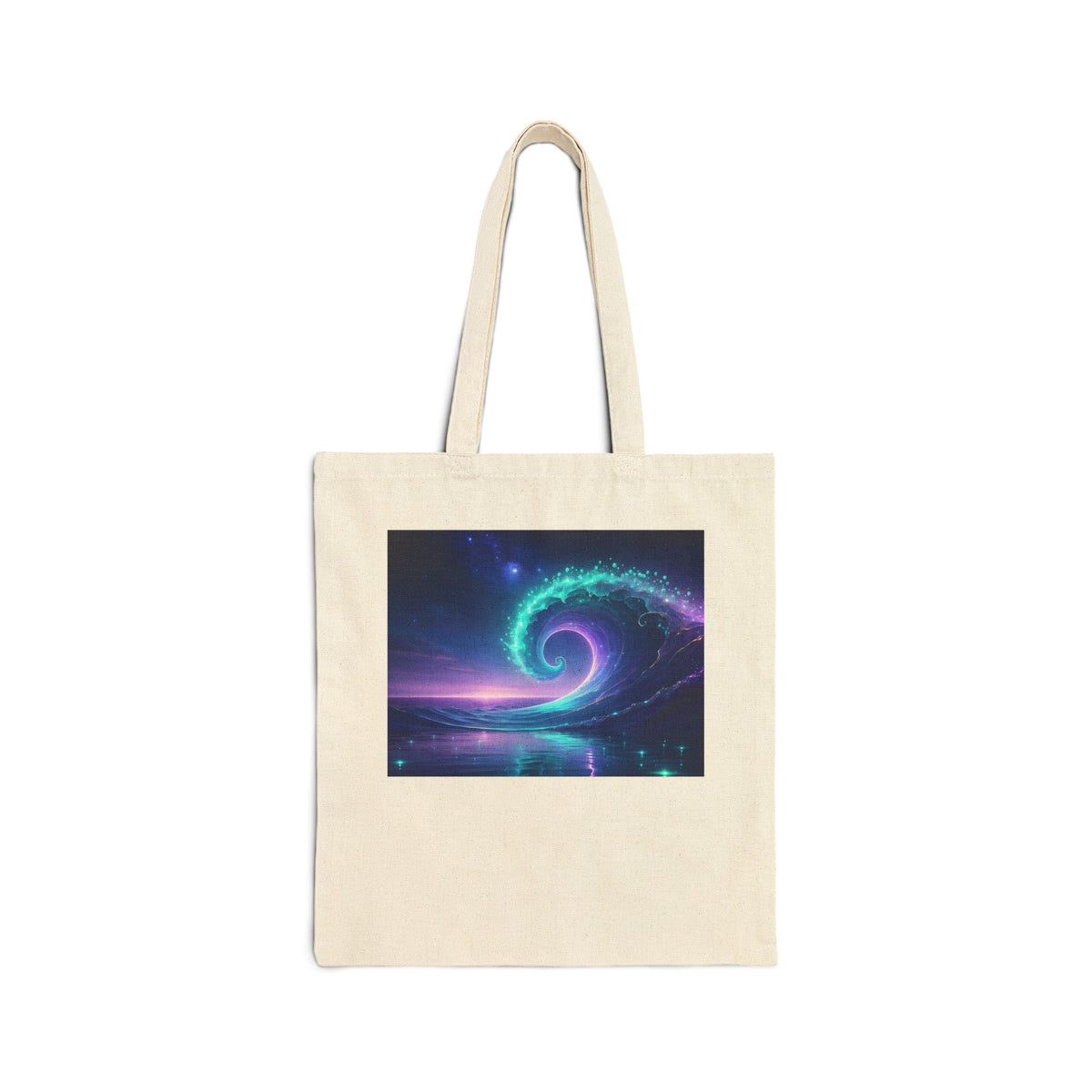 Cosmic Spiral Canvas Tote Bag — Neon Galaxy Swirl Eco Shopper