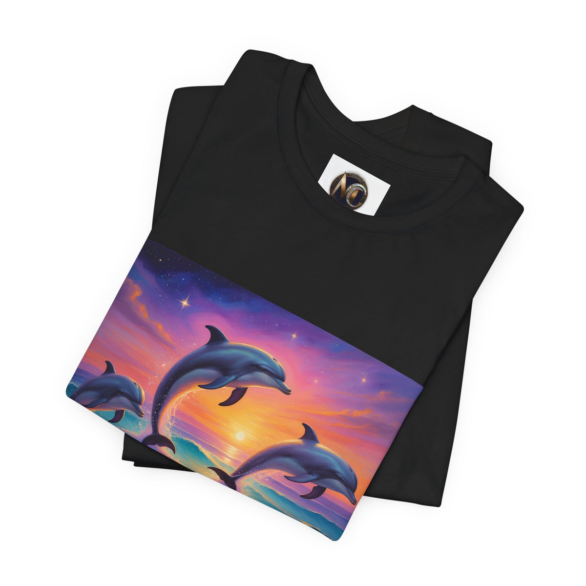 Dolphin Sunset T-Shirt — Vibrant Ocean Sunset Dolphins Tee