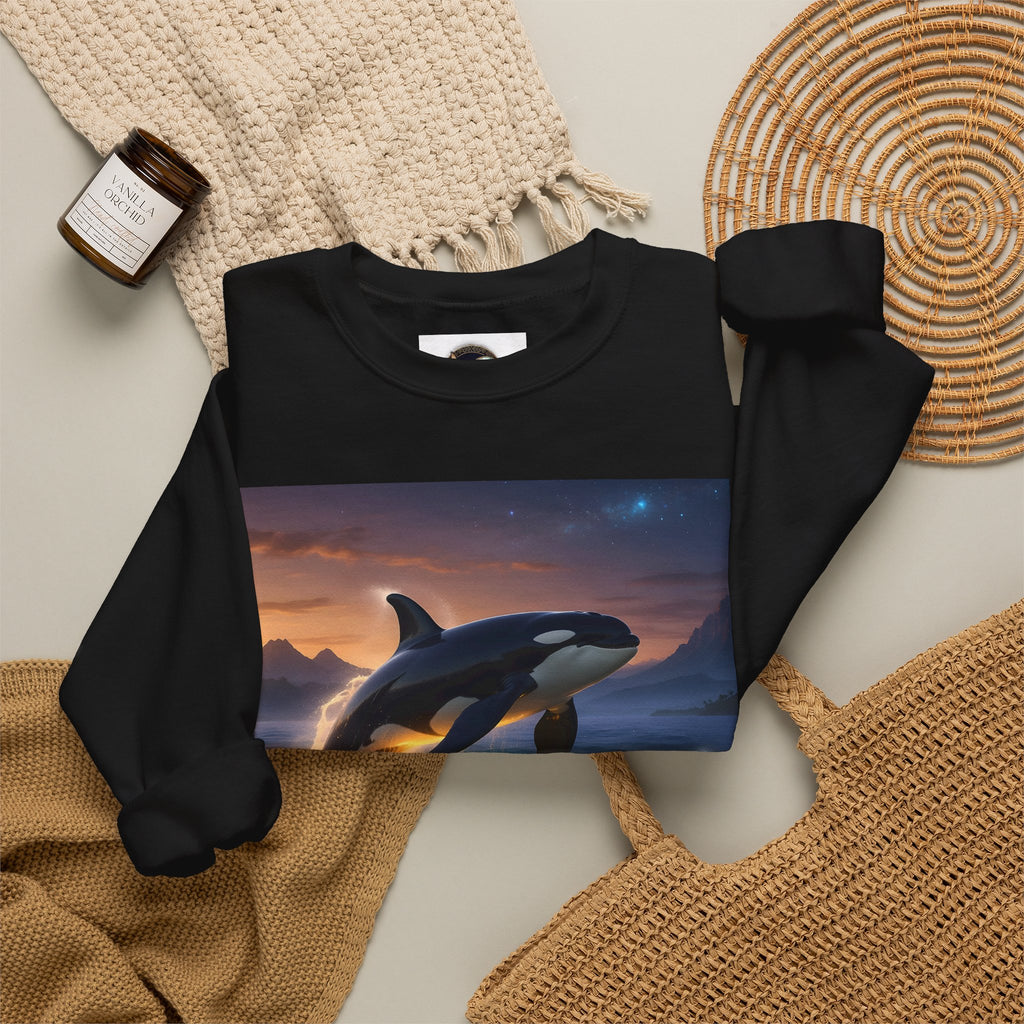 Orca Sunset Crewneck Sweatshirt — Majestic Killer Whale Graphic