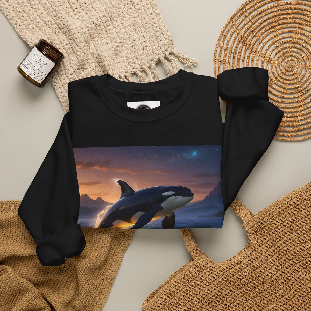 Orca Sunset Crewneck Sweatshirt — Majestic Killer Whale Graphic