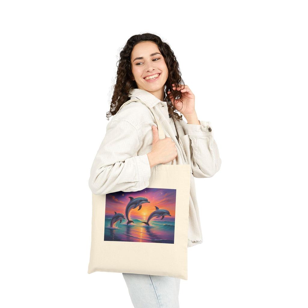 Dolphin Sunset Canvas Tote Bag