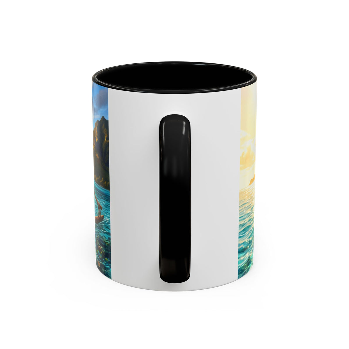 Tropical Canoe Coffee Mug — Ocean Dolphin Sunrise Scenic Mug (11/15oz)