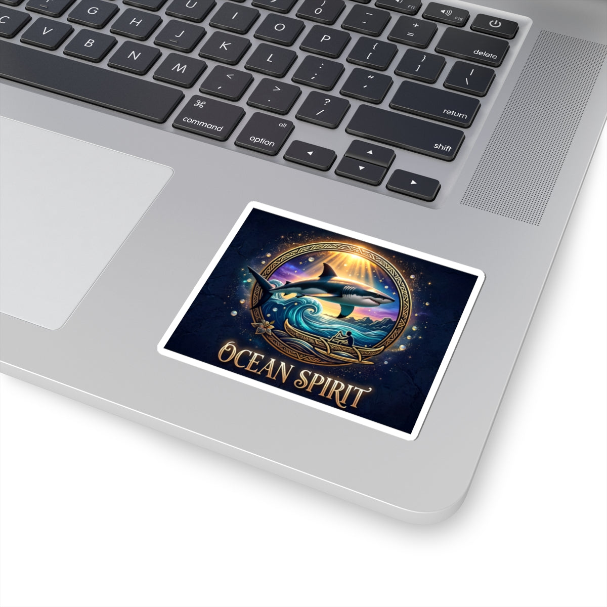 Ocean Spirit Shark Sticker — Nautical Whale Art Kiss-Cut Decal
