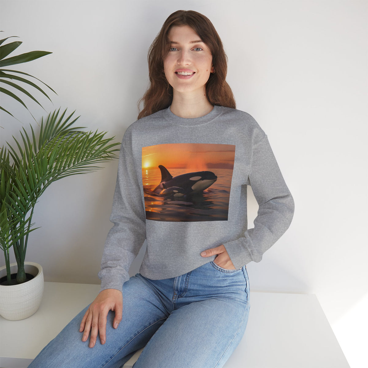 Orca Sunset Crewneck Sweatshirt — Killer Whale Photo Sweatshirt