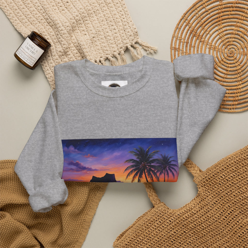 Tropical Sunset Sweatshirt — Hawaiian Beach Scene Crewneck