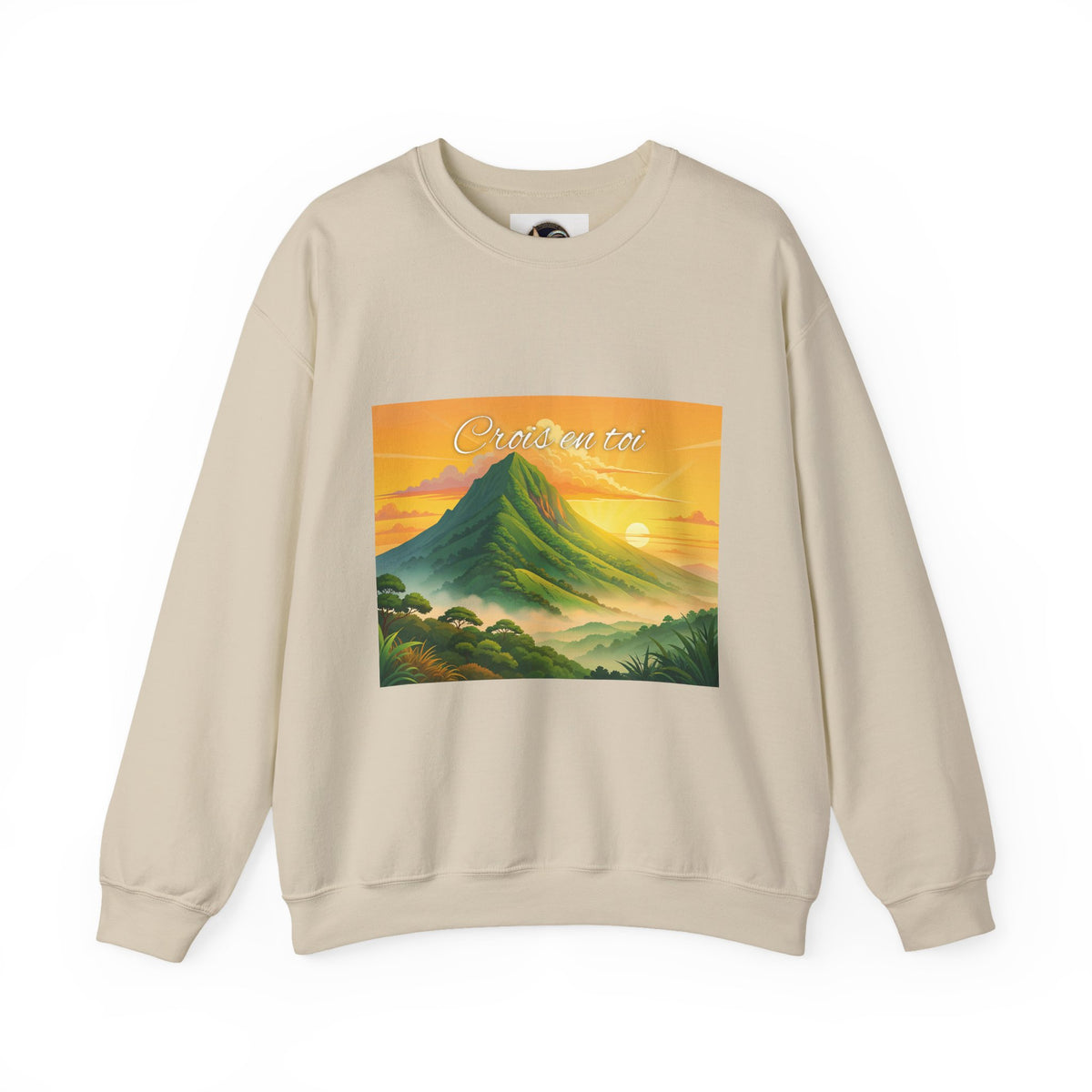 Crewneck Sweatshirt — Tropical Sunrise Volcano Graphic 'Curaçao'
