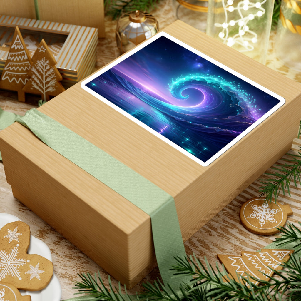 Mystic Ocean Wave Sticker — Neon Galaxy Surf Kiss-Cut Sticker