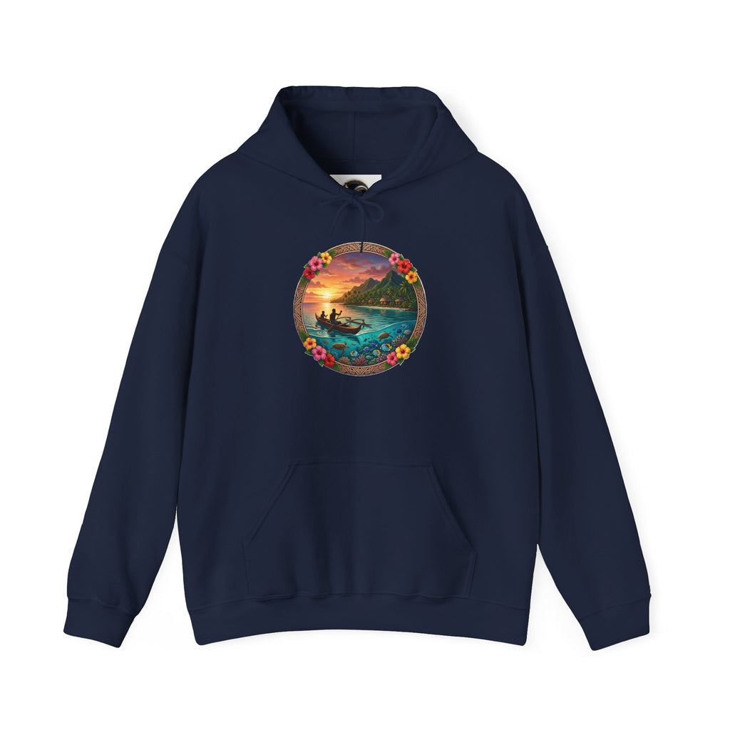 Sunset Surf Hoodie — Tropical Beach Circle Graphic Sweatshirt