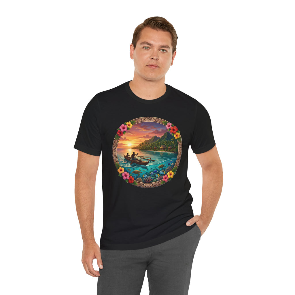 Sunset Island Graphic Tee — Tropical Beach Circle Design