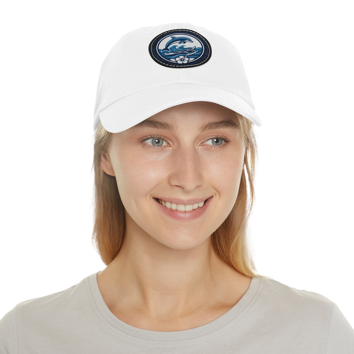 Dolphin Wave Dad Hat — Leather Patch Baseball Cap