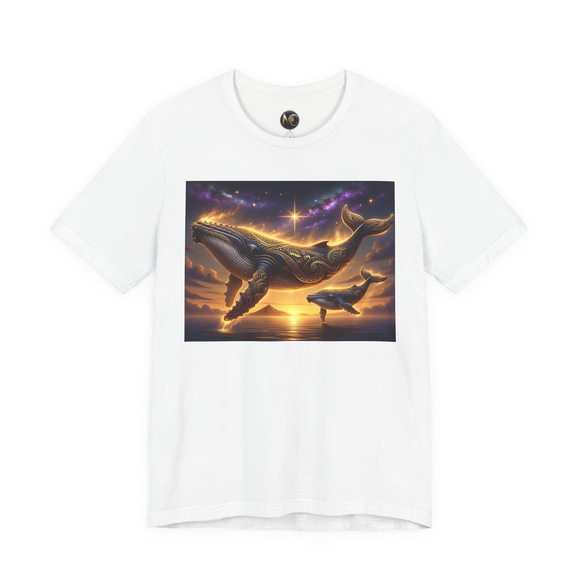 Sunset Whale Family T‑Shirt — Ocean Whale Scene Tee