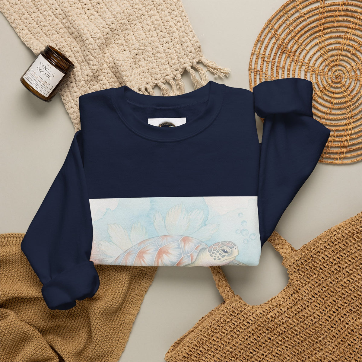 Sea Turtle Art Crewneck Sweatshirt — Watercolor Ocean Turtle Graphic