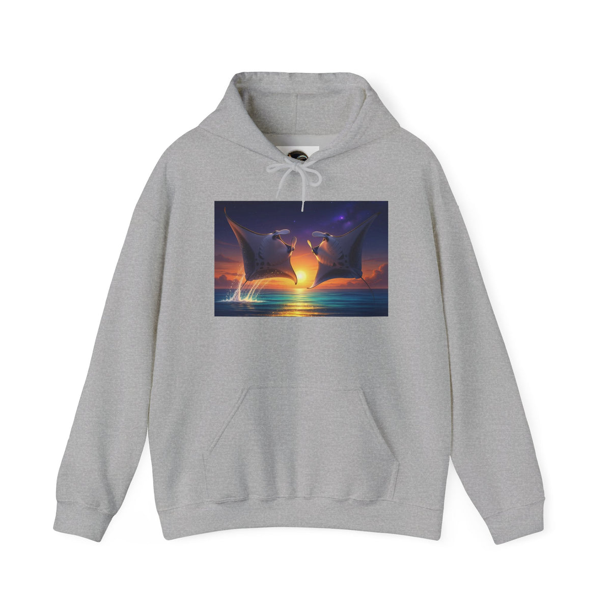 Sunset Dolphin Heart Hoodie — Romantic Ocean Whale Silhouette Pullover
