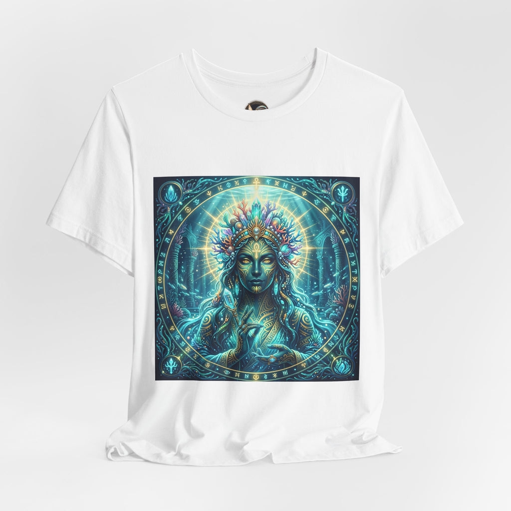 Mystic Goddess Art Tee — Celestial Blue Spiritual Graphic T-Shirt