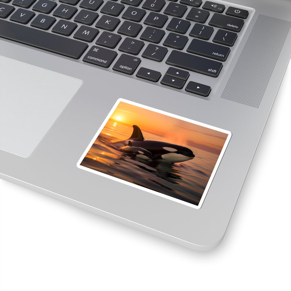 Orca Sunset Sticker — Killer Whale Kiss-Cut Vinyl Sticker