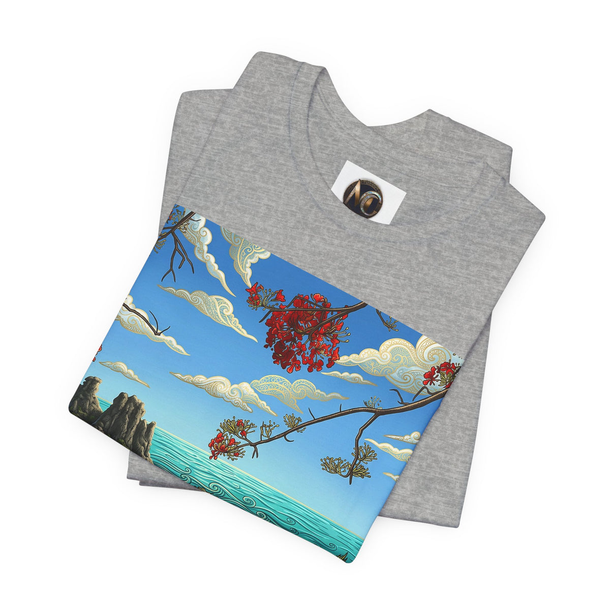 Surreal Beachscape Tee — Dreamy Sunset Ocean Art T-Shirt