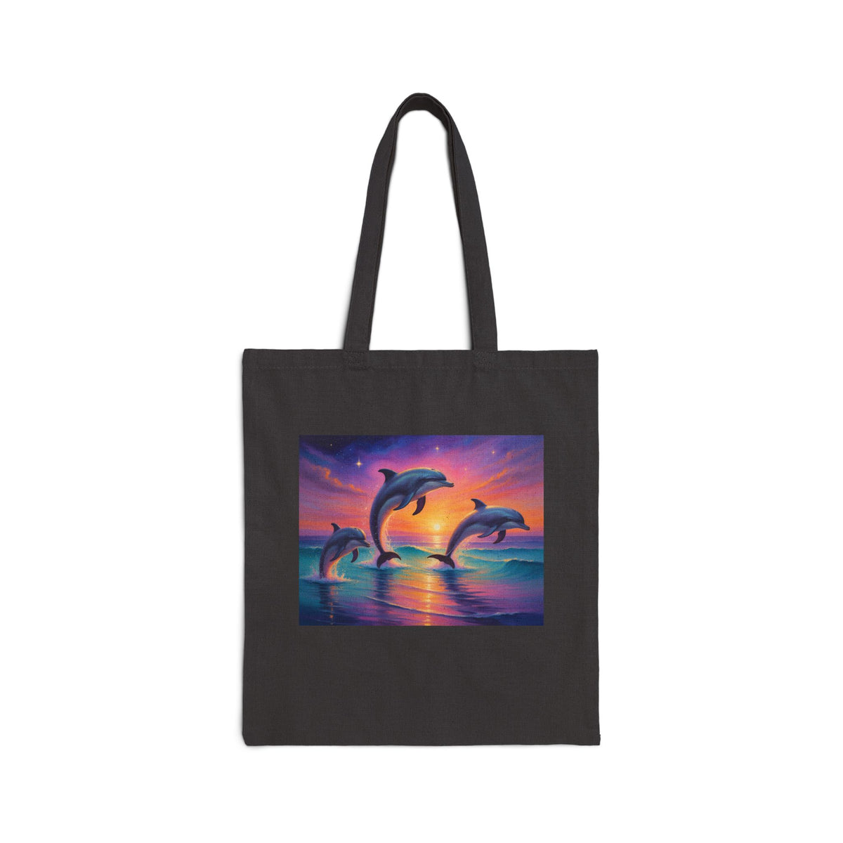 Dolphin Sunset Canvas Tote Bag