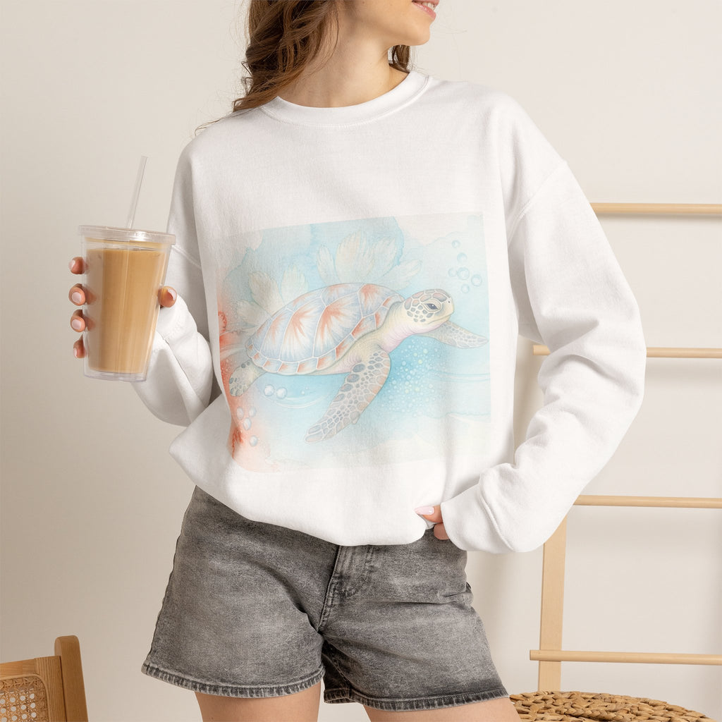 Sea Turtle Art Crewneck Sweatshirt — Watercolor Ocean Turtle Graphic
