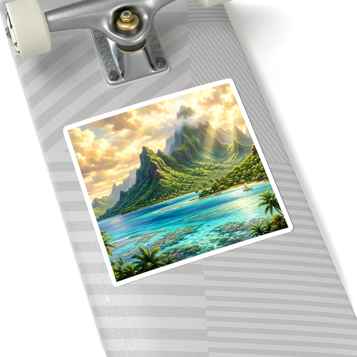 Tropical Island Kiss-Cut Sticker — Scenic Beach Paradise Decal
