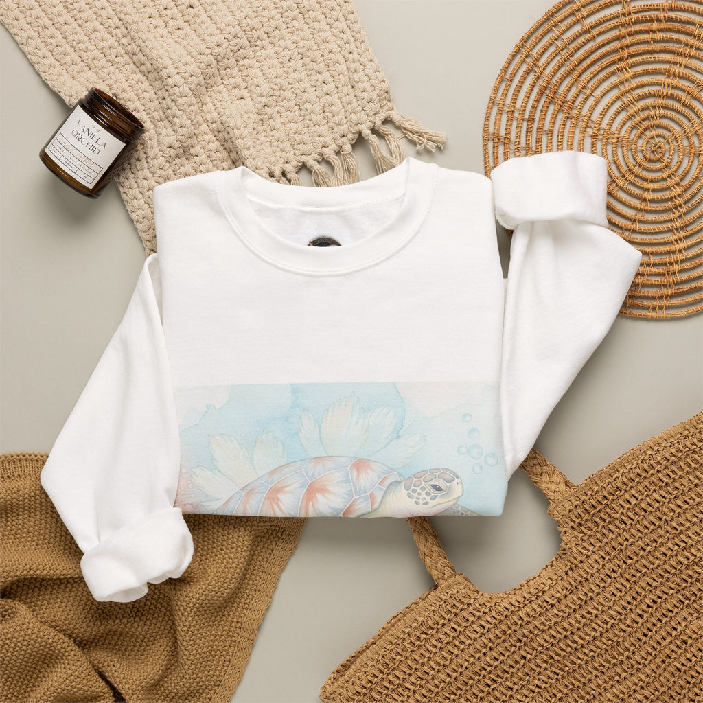 Sea Turtle Art Crewneck Sweatshirt — Watercolor Ocean Turtle Graphic