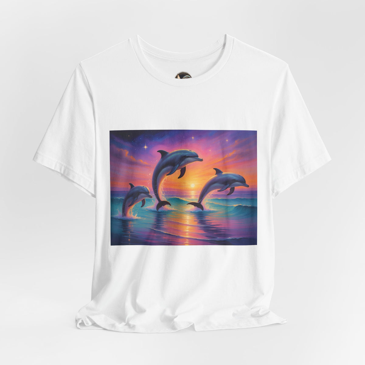 Dolphin Sunset T-Shirt — Vibrant Ocean Sunset Dolphins Tee