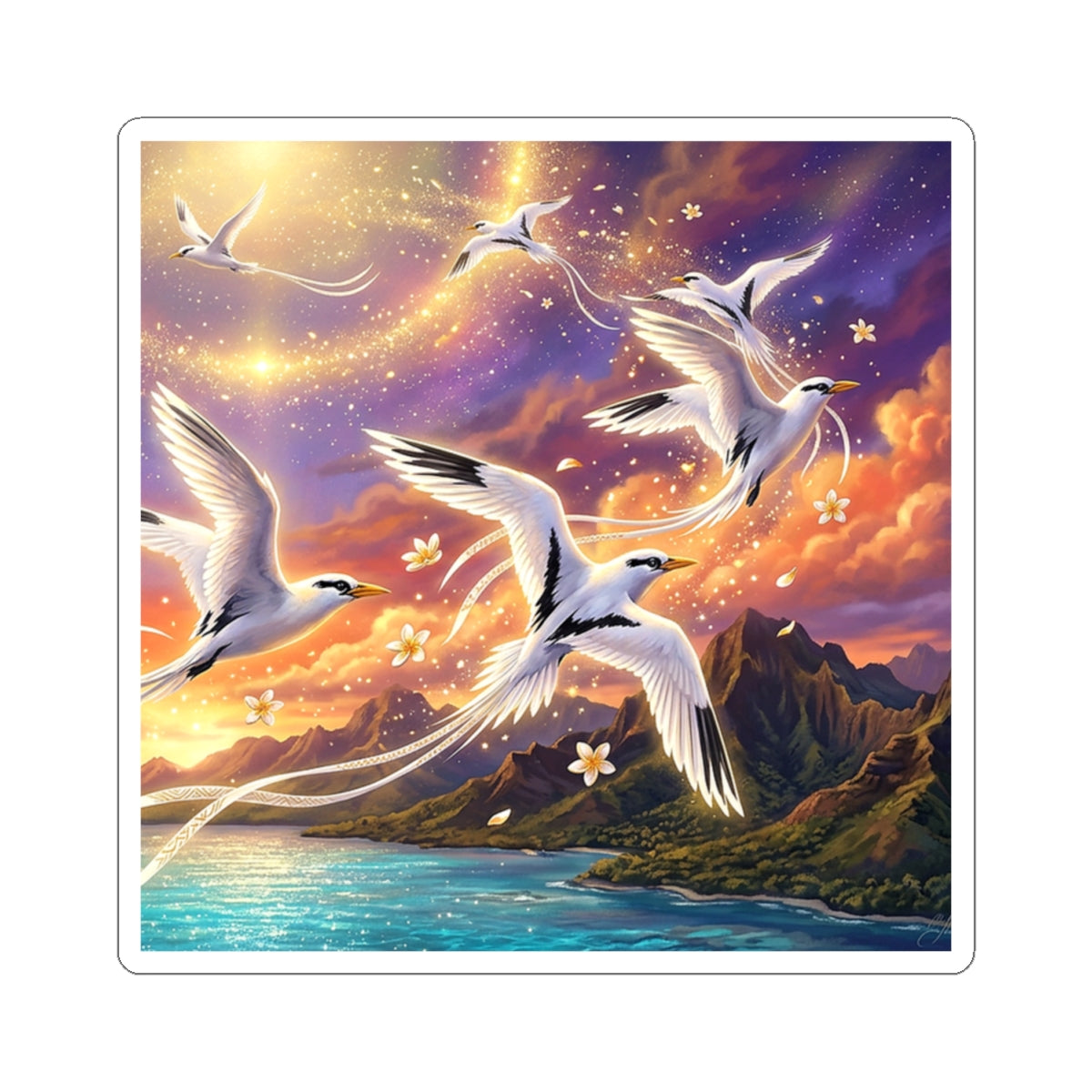 Pailles en queue at Sunset Kiss-Cut Sticker — Dreamy Ocean Sunset Wildlife Decal