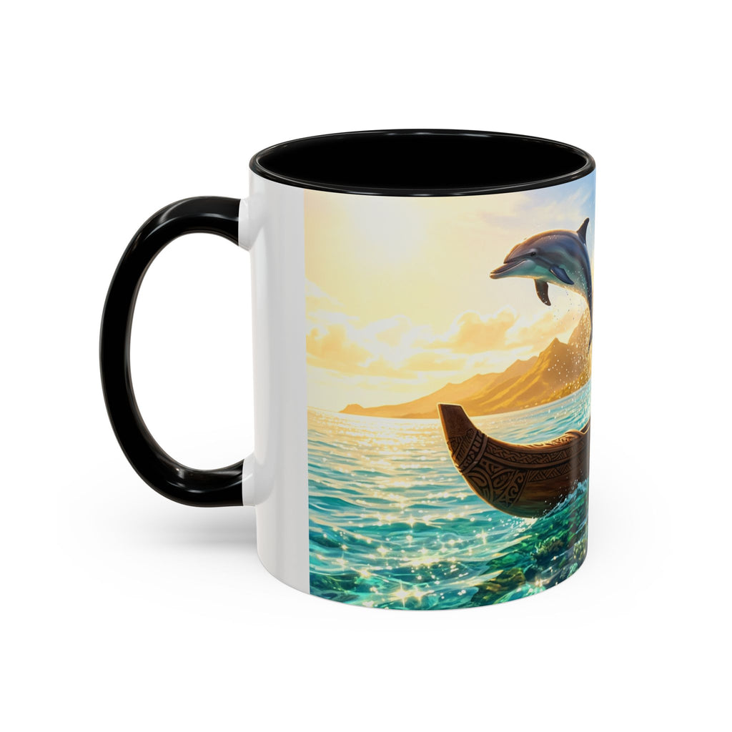 Tropical Canoe Coffee Mug — Ocean Dolphin Sunrise Scenic Mug (11/15oz)