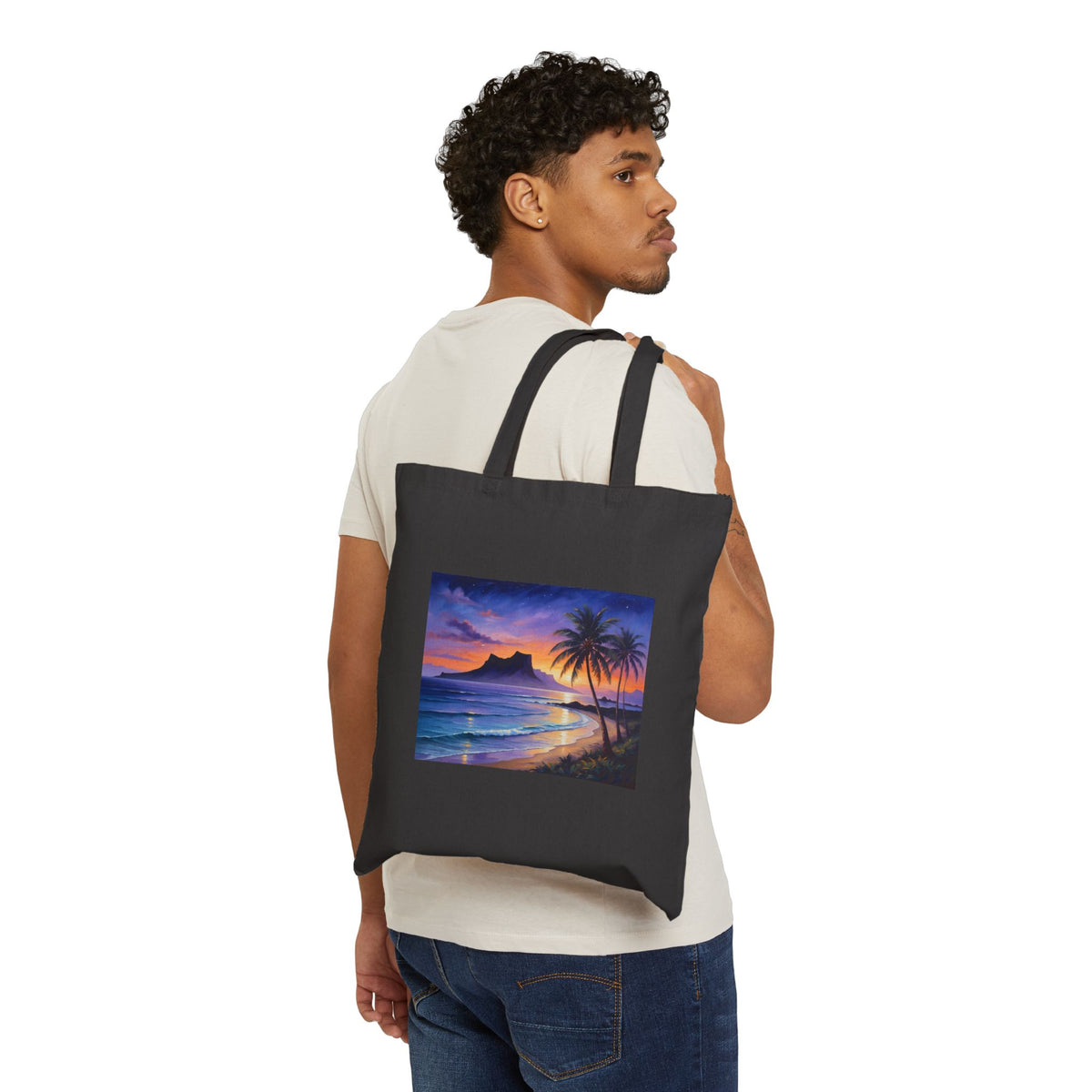 Tote Bag - Tropical Sunset Beach Scene Canvas Tote