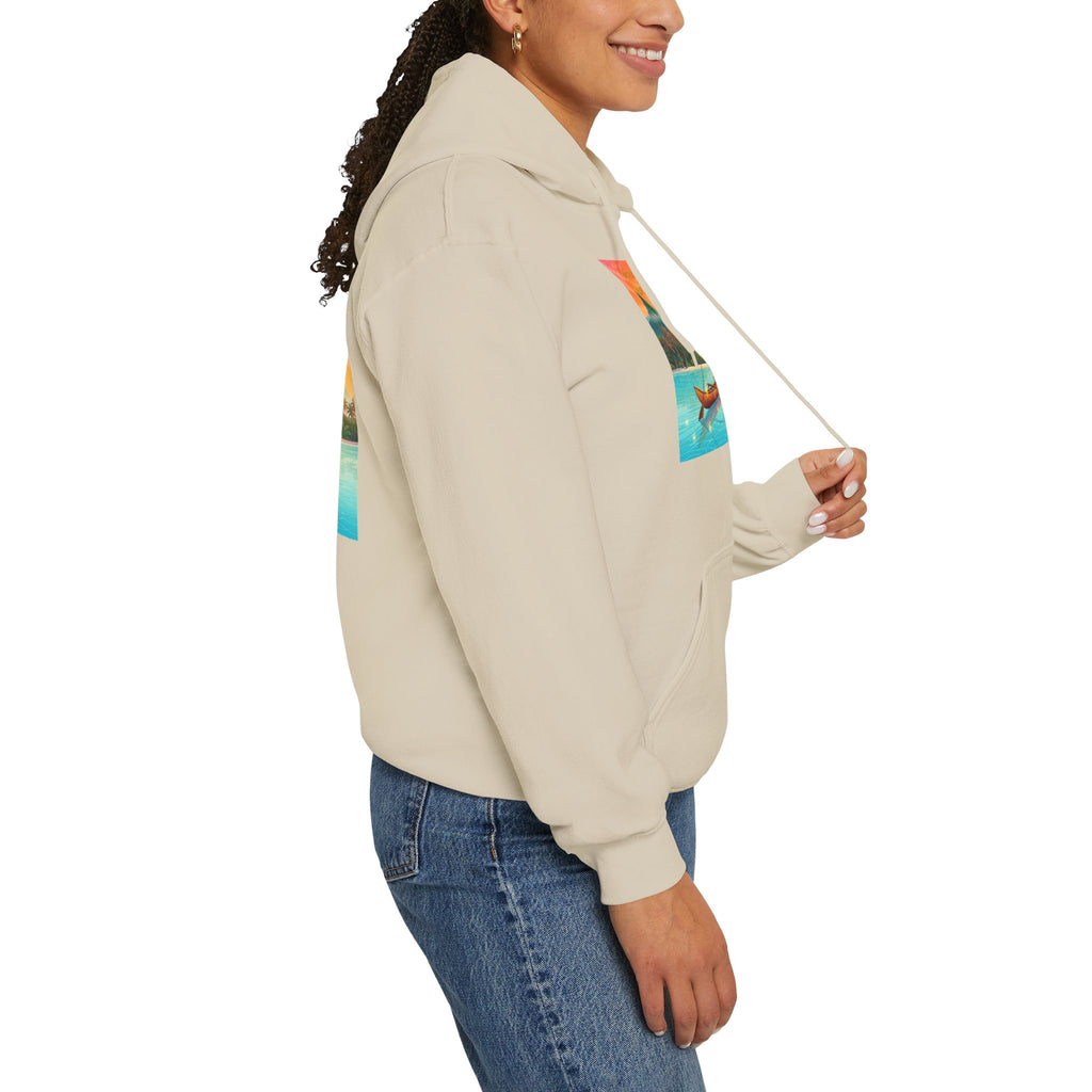Tropical Sunset Hoodie — Scenic Boat & Island Print