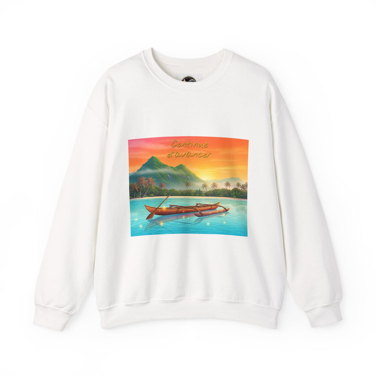 Tropical Sunset Crewneck Sweatshirt — Canoe on Calm Water Scenic Print