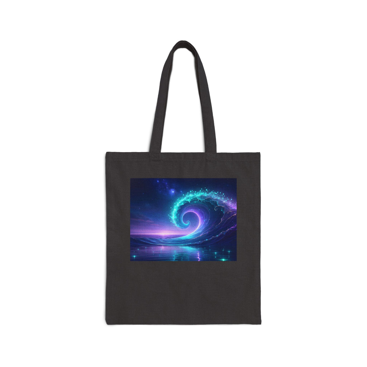 Cosmic Spiral Canvas Tote Bag — Neon Galaxy Swirl Eco Shopper