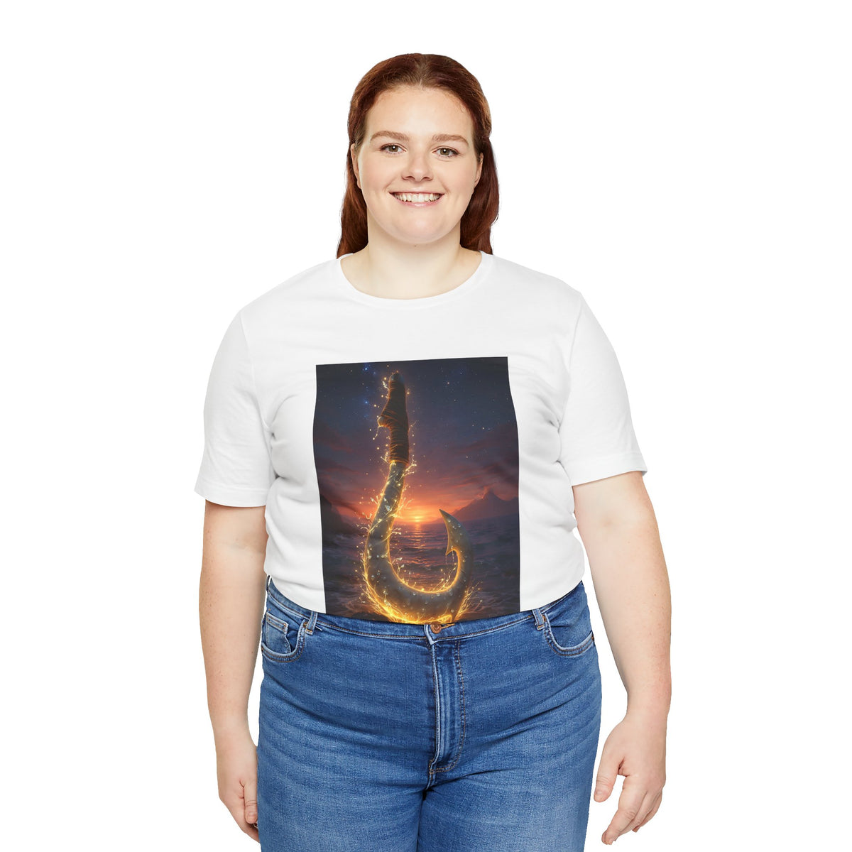 Fiery Hook Graphic Tee — Flaming Fishing Hook Sunset T-Shirt
