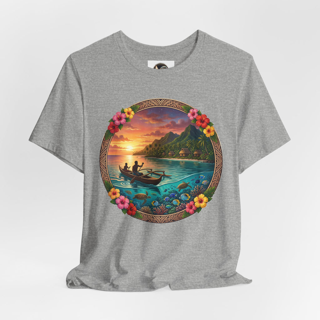 Sunset Island Graphic Tee — Tropical Beach Circle Design