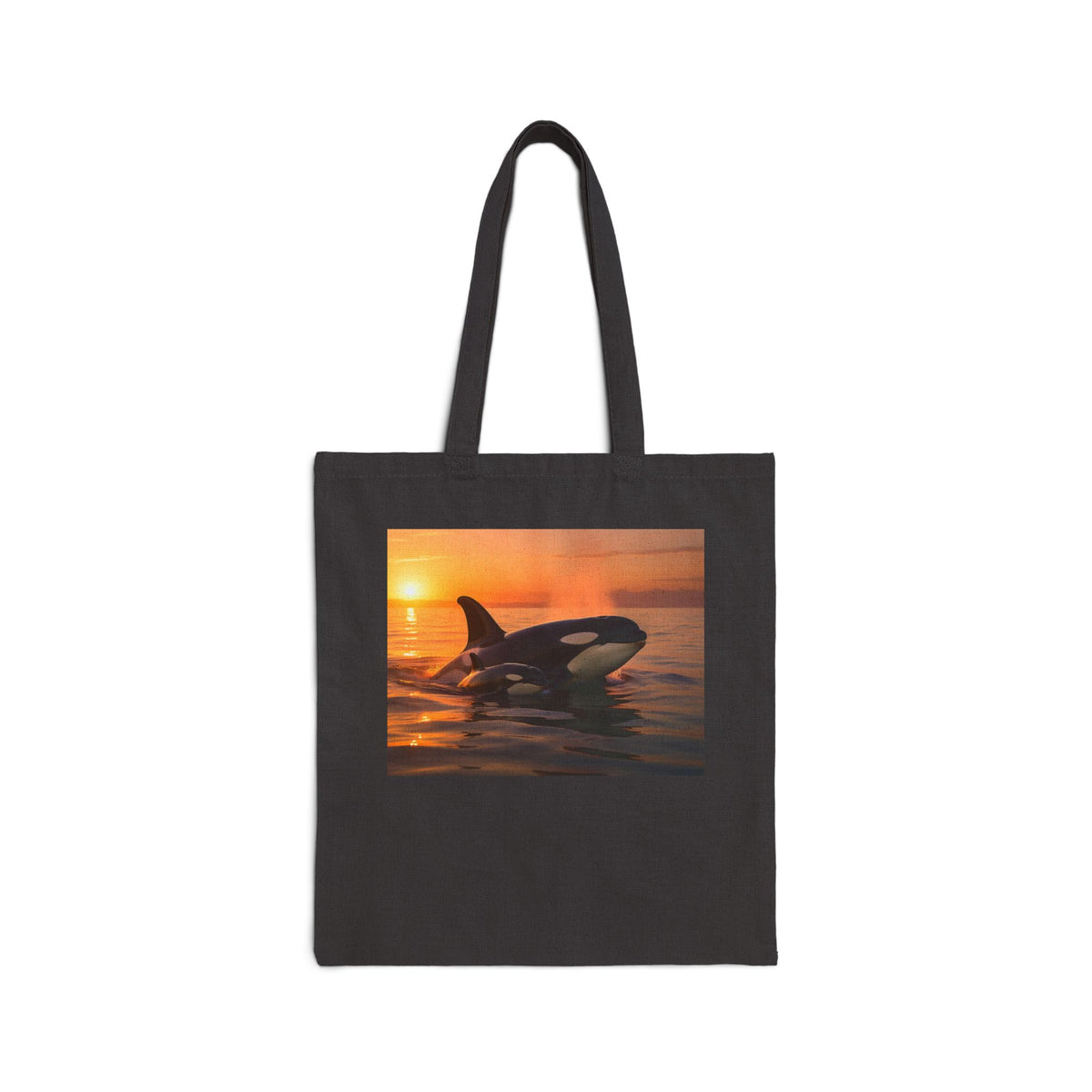Orca Sunset Canvas Tote — Whale Lover Eco Grocery Bag