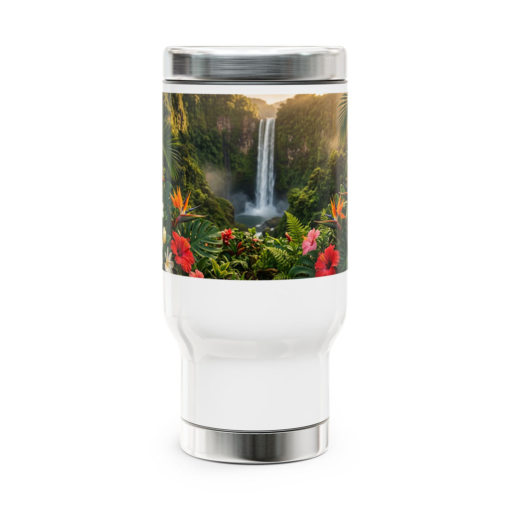 Tropical Waterfall Travel Mug — 14oz Stainless Steel Insulated Mug with Handle