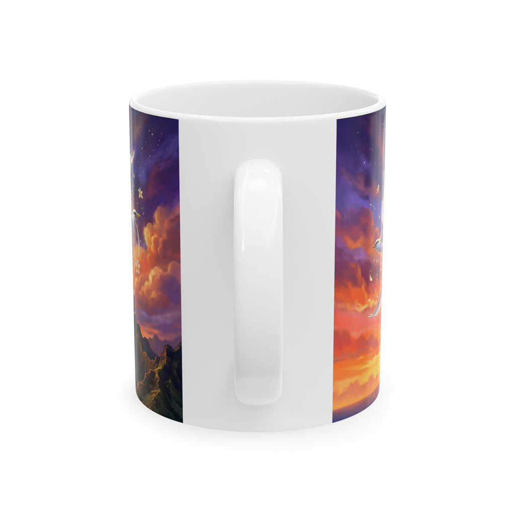 Seagull Sunset Ceramic Mug — Whimsical Ocean Sunset Art (11oz, 15oz)