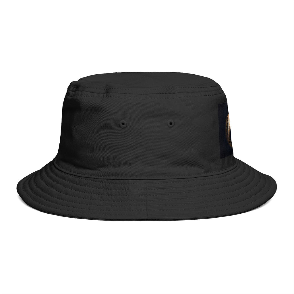 Brown Bucket Hat with Gold and Pearly Emblem — Bold Statement Sun Hat