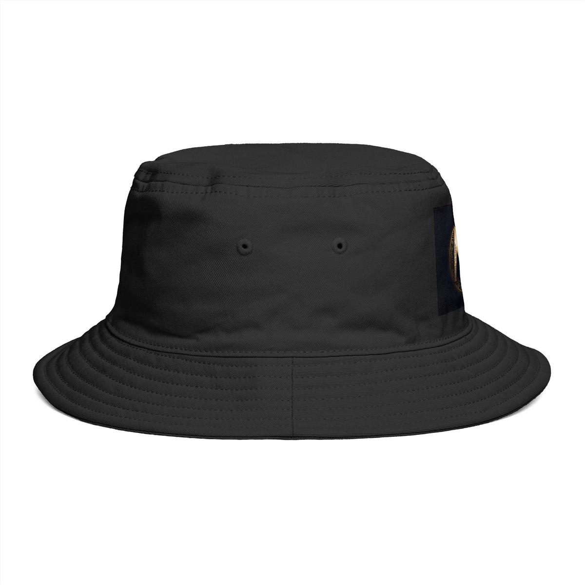 Brown Bucket Hat with Gold and Pearly Emblem — Bold Statement Sun Hat