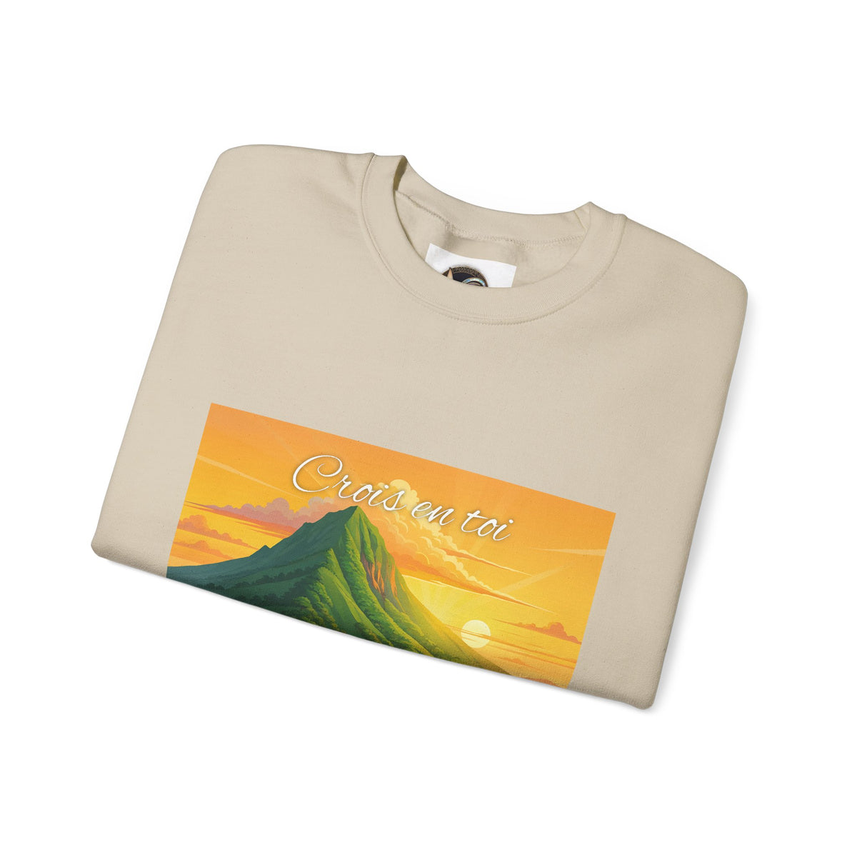 Crewneck Sweatshirt — Tropical Sunrise Volcano Graphic 'Curaçao'