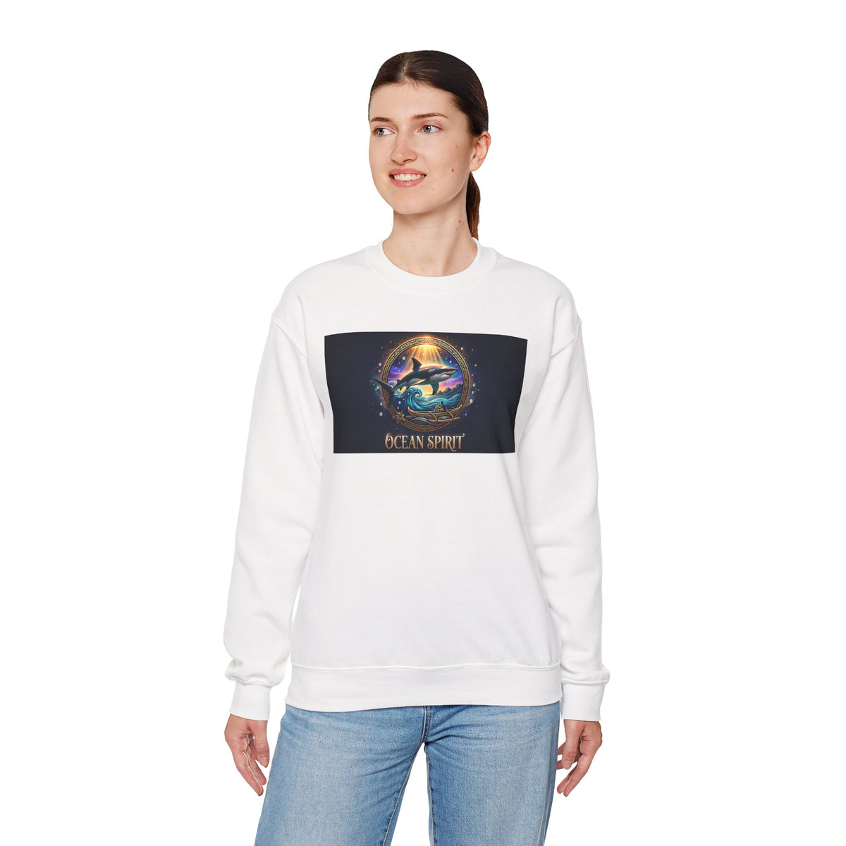 Ocean Spirit Crewneck Sweatshirt — Whale & Sunset Graphic