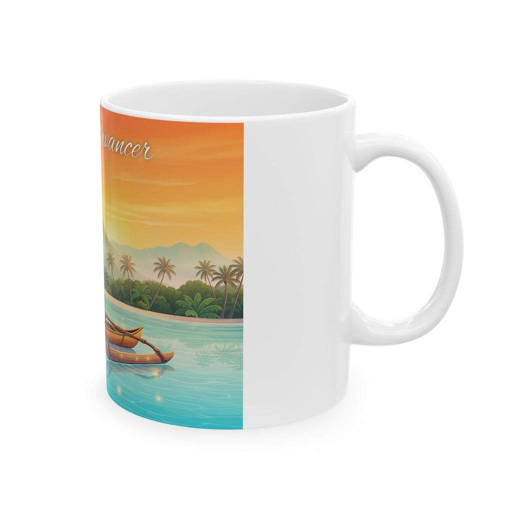 Inspirational Tropical Sunset Mug - "Continue d'avancer" Ceramic Coffee Cup (11oz, 15oz)