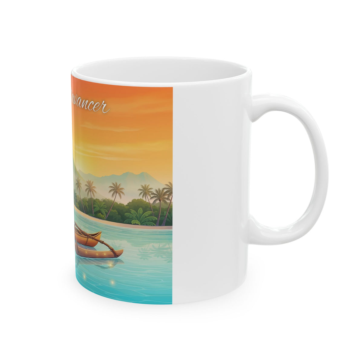 Inspirational Tropical Sunset Mug - "Continue d'avancer" Ceramic Coffee Cup (11oz, 15oz)