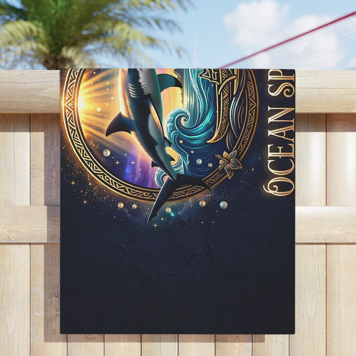 Ocean Spirit Beach Towel – Mystic Whale Sunset Design