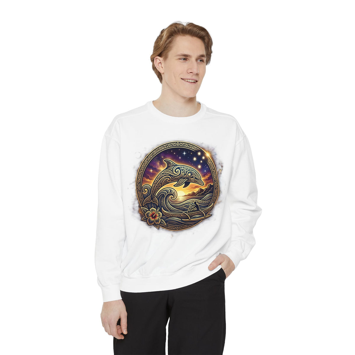 Dolphin Night Sky Sweatshirt — Nautical Boho Dolphin Crewneck