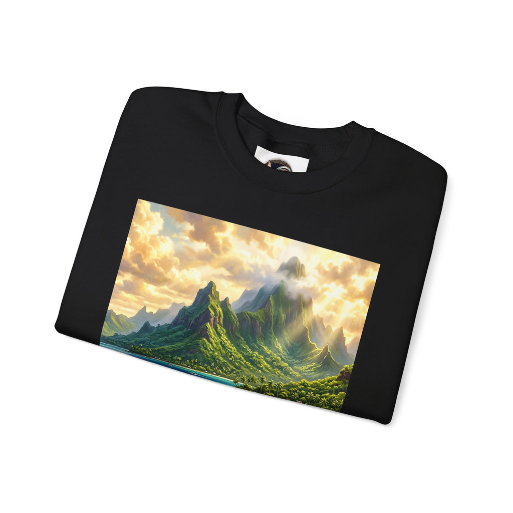 Tropical Island Crewneck Sweatshirt — Scenic Beach Landscape Pullover