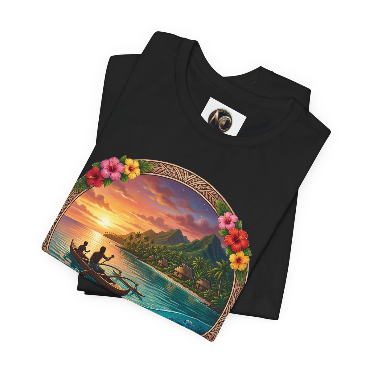 Sunset Island Graphic Tee — Tropical Beach Circle Design